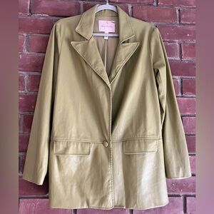 Hutch Faux Leather Blazer Jacket Olive Green Tailored Small